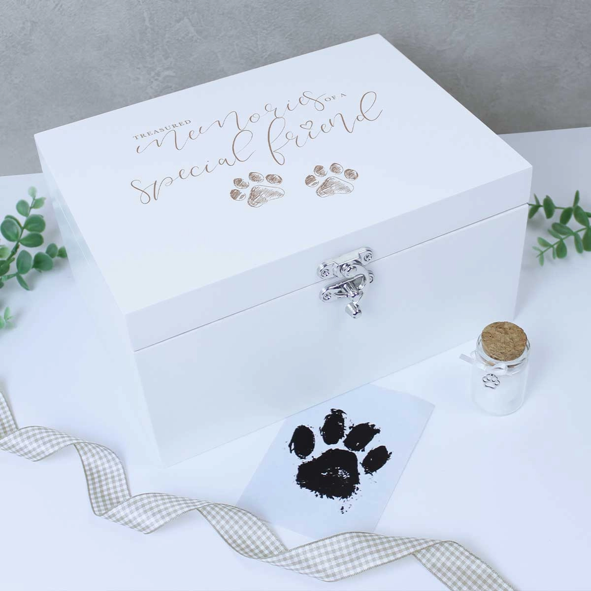 'Treasured Memories' Pet Memorial White Wooden Keepsake Box poultry halters,bird leash