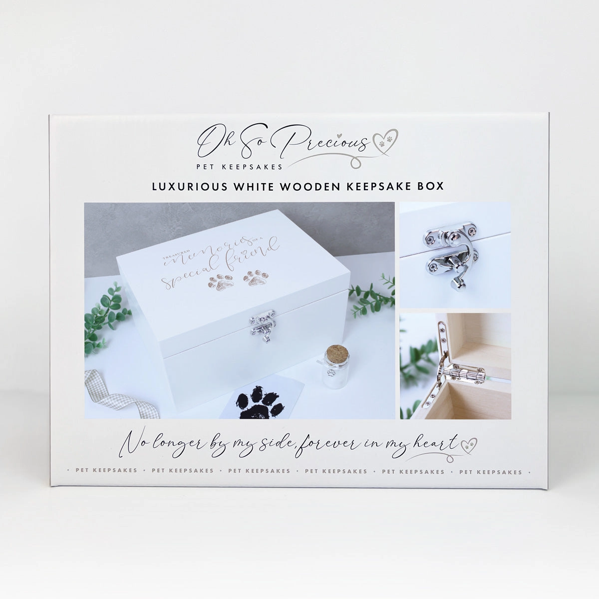 'Treasured Memories' Pet Memorial White Wooden Keepsake Box