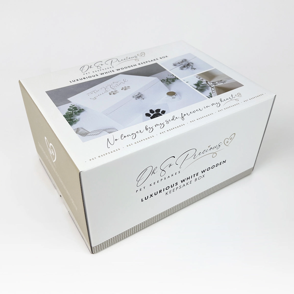 'Treasured Memories' Pet Memorial White Wooden Keepsake Box