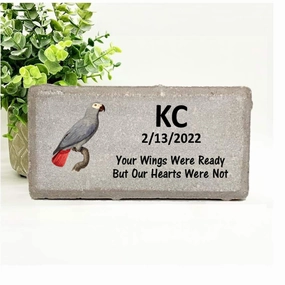 African Grey Memorial Stone - Your Wings Were Ready But Our Hearts Were Not