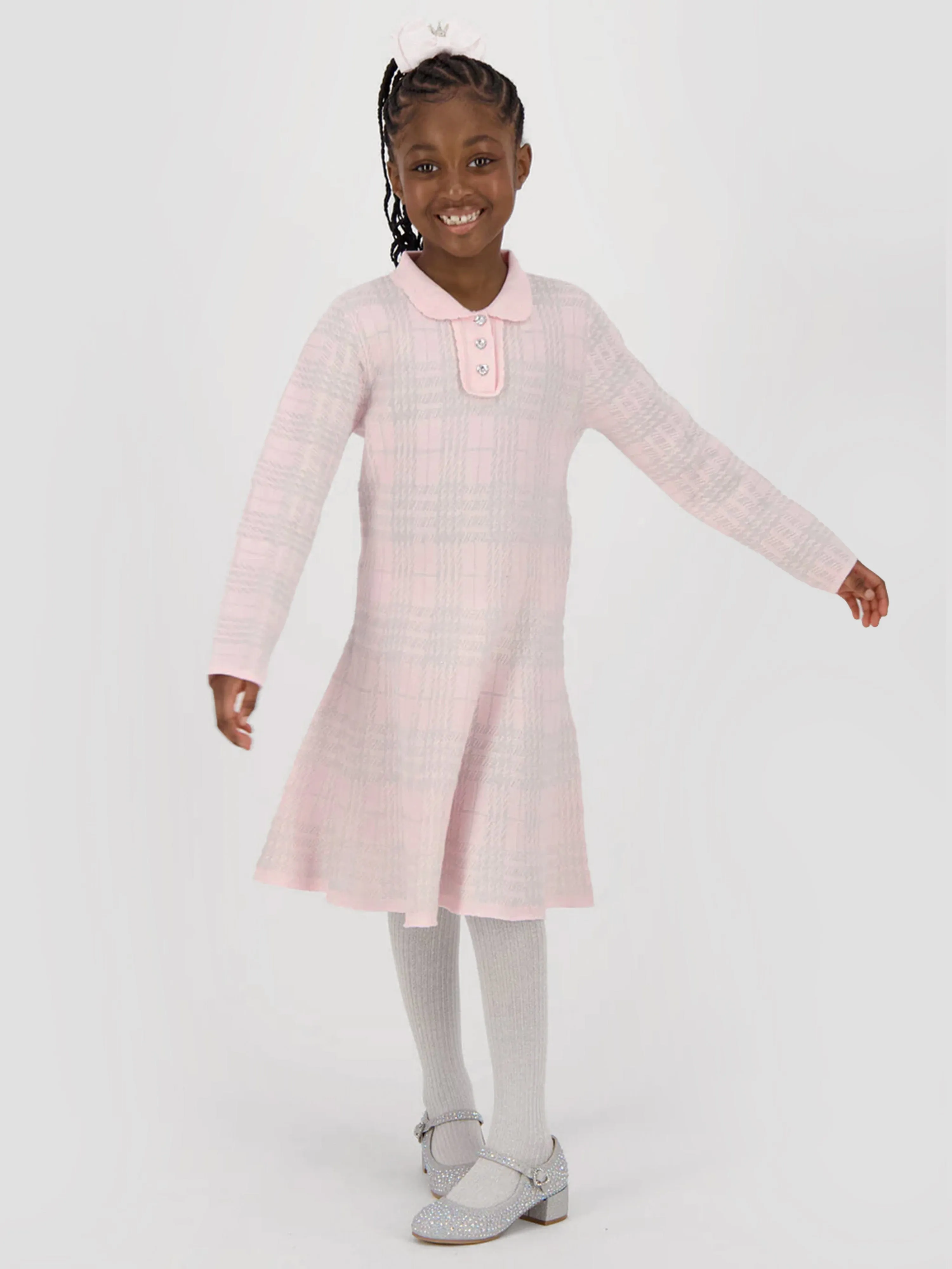 Angels Face Girls Amina Check Knitted Dress in Pink