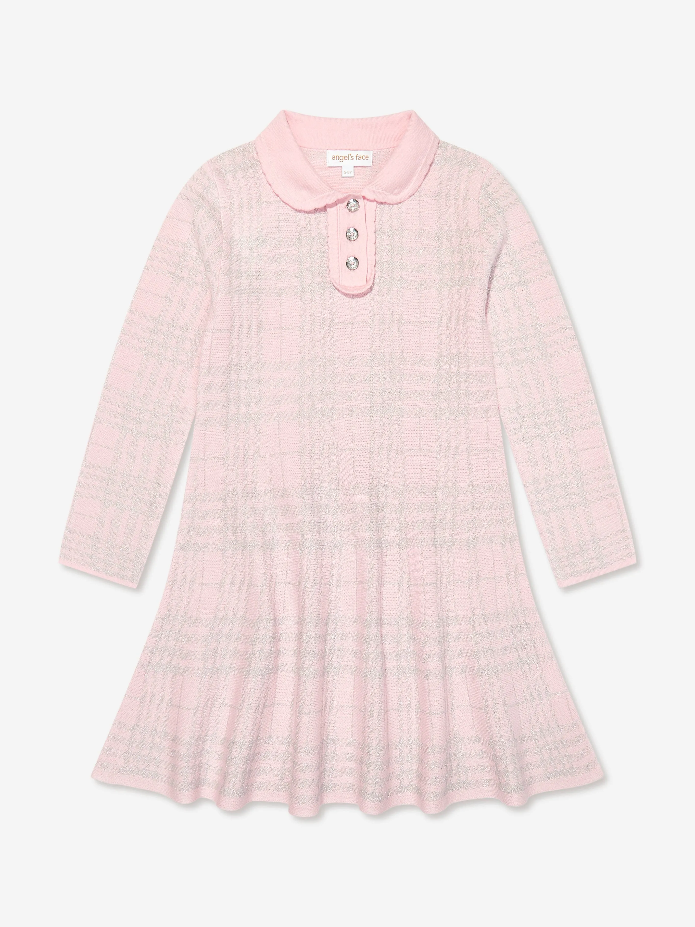 Angels Face Girls Amina Check Knitted Dress in Pink