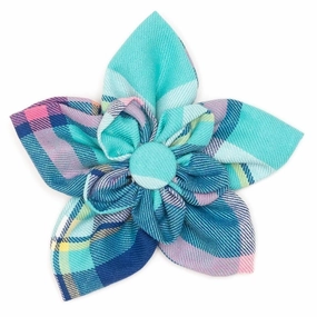 Aqua/Navy Plaid Dog Collar Flower dog collar accessory,collar decor
