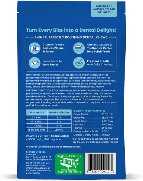 Ark Naturals Kiss Me-Ow Cleaning Tuna Dental Chews Crunchy Cat Treats