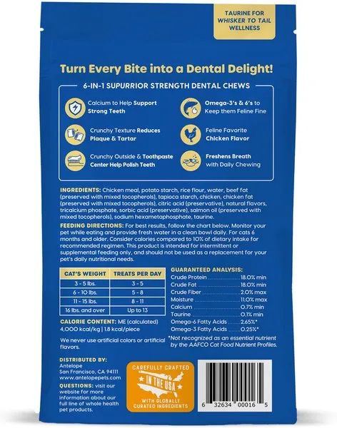 Ark Naturals Kiss Me-Ow Strengthening Chicken Dental Chews Crunchy Cat Treats