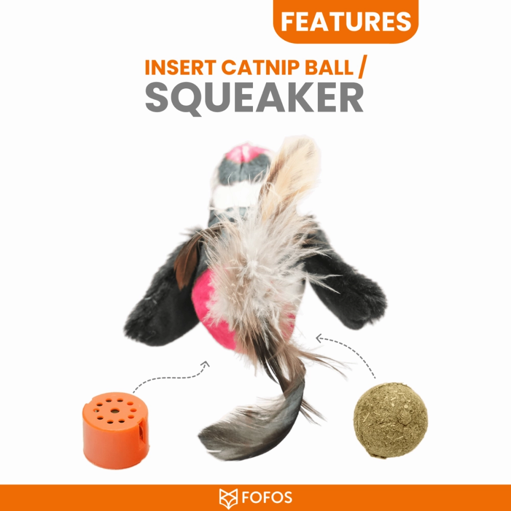 Barkbutler x Fofos Black Bird with Catnip Balls Interactive Toy for Cats (Black)