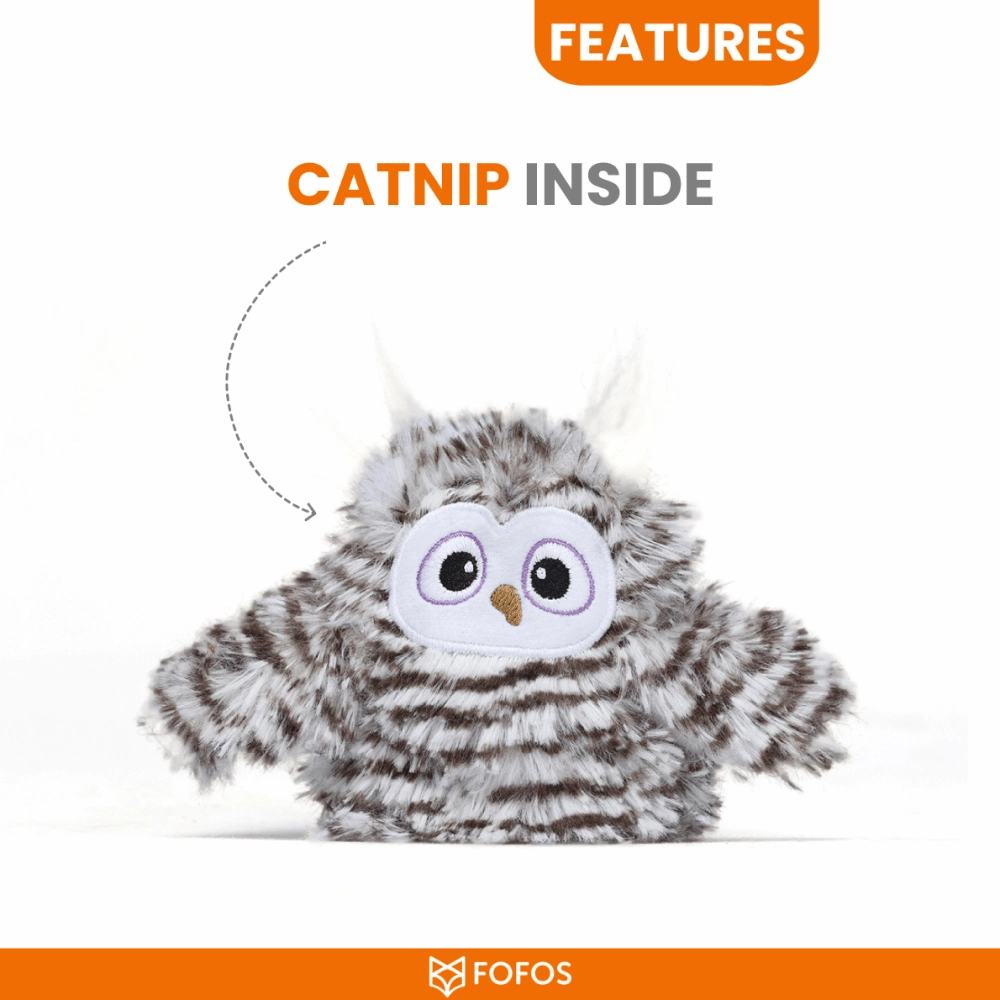 Barkbutler x Fofos Flapping Owl Chirping Interactive Toy for Cats (Brown)
