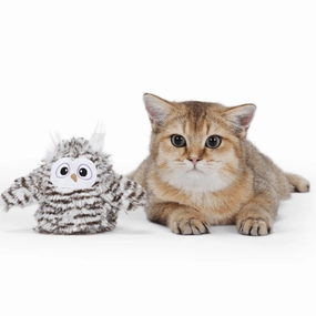 Barkbutler x Fofos Flapping Owl Chirping Interactive Toy for Cats (Brown)