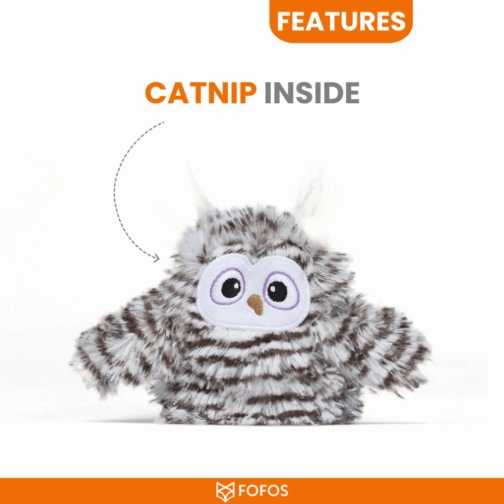 Barkbutler x Fofos Flapping Owl Chirping Interactive Toy for Cats (Brown)