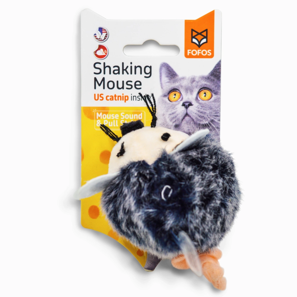 Barkbutler x Fofos Pull String & Sound Chip Mouse Shaped Electronic Toy for Cats (Grey)