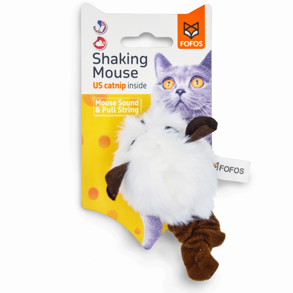Barkbutler x Fofos Pull String & Sound Chip Mouse Shaped Electronic Toy for Cats (White)