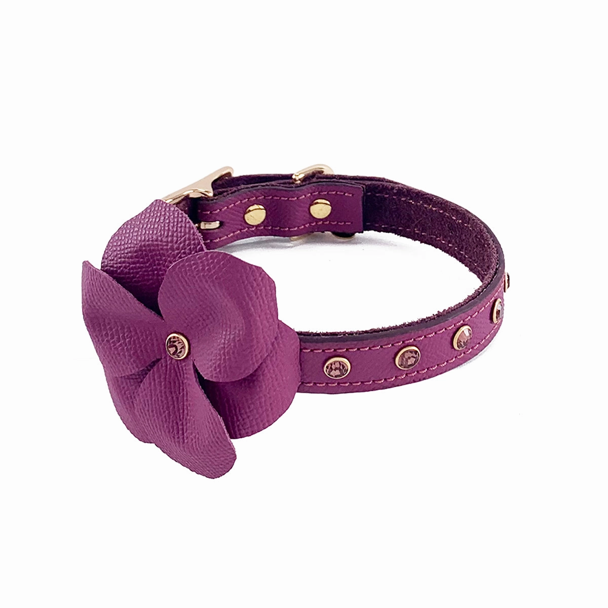 Beverly Classic Rhinestone Leather Dog Flowerette Slider Amethyst
