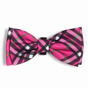 Bias Plaid Hot Pink Dog Bow Tie