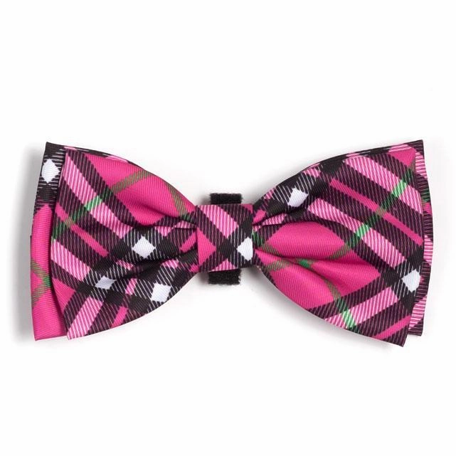 Bias Plaid Hot Pink Dog Bow Tie dog collar accessory,collar decor