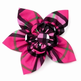 Bias Plaid Hot Pink Dog Collar Flower dog collar accessory,collar decor