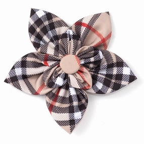 Bias Plaid Tan Dog Collar Flower dog collar accessory,collar decor