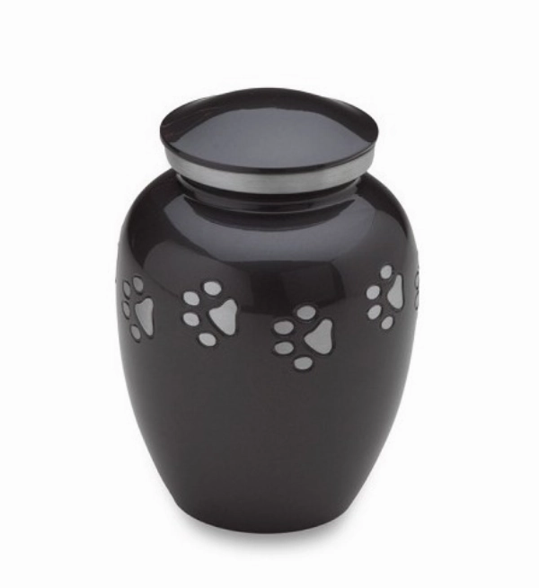 Black/Silver Paw Pet Cremation Urn for Ashes