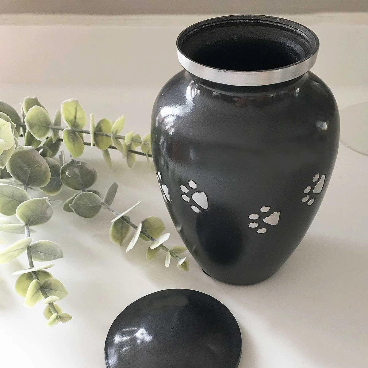Black/Silver Paw Pet Cremation Urn for Ashes