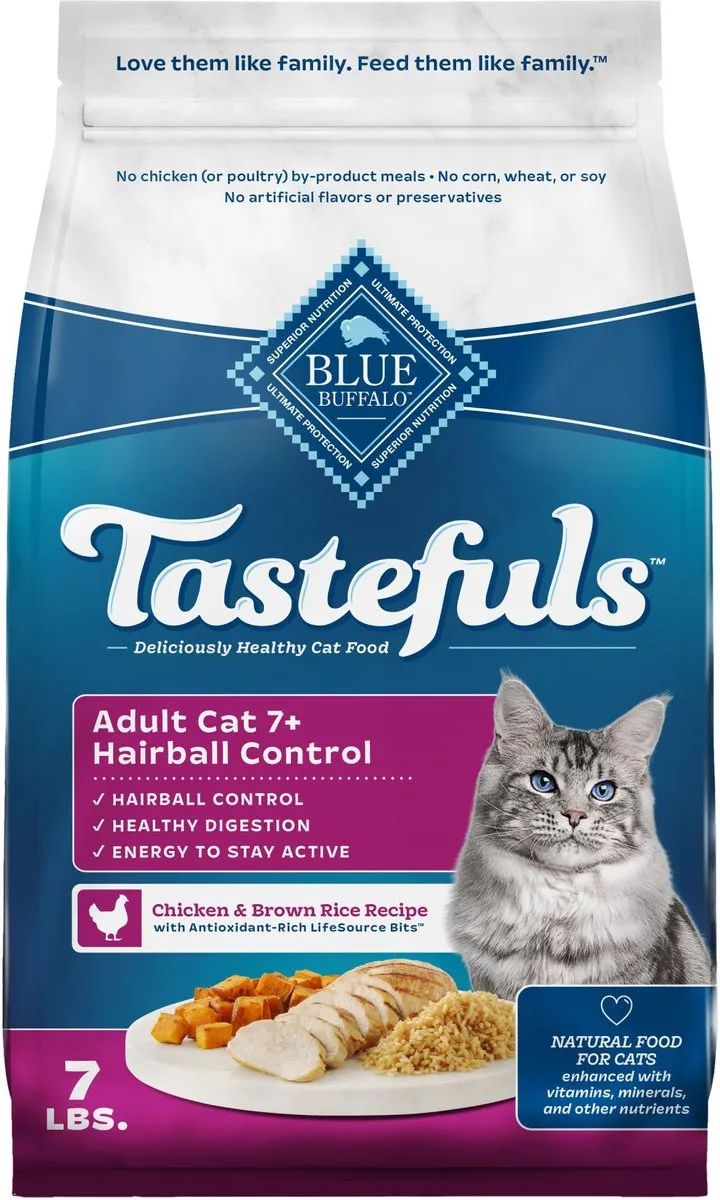 Blue Buffalo Tastefuls Hairball Control Natural Chicken & Brown Rice Recipe Adult 7  Dry Cat Food healthy cat food, premium dry cat food