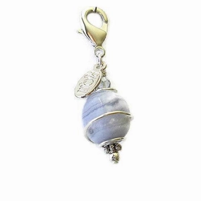 Blue Lace Agate Healing Dog Collar Charm Pawmulet dog collar charm,pet tag
