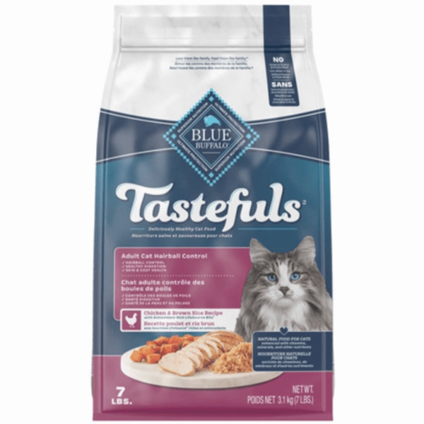 BLUE Tastefuls Indoor Health Hairball Control Dry Cat Food, 7lb