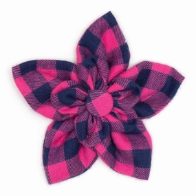 Buffalo Check Dog Collar Flower Pink/Navy dog collar accessory,collar decor