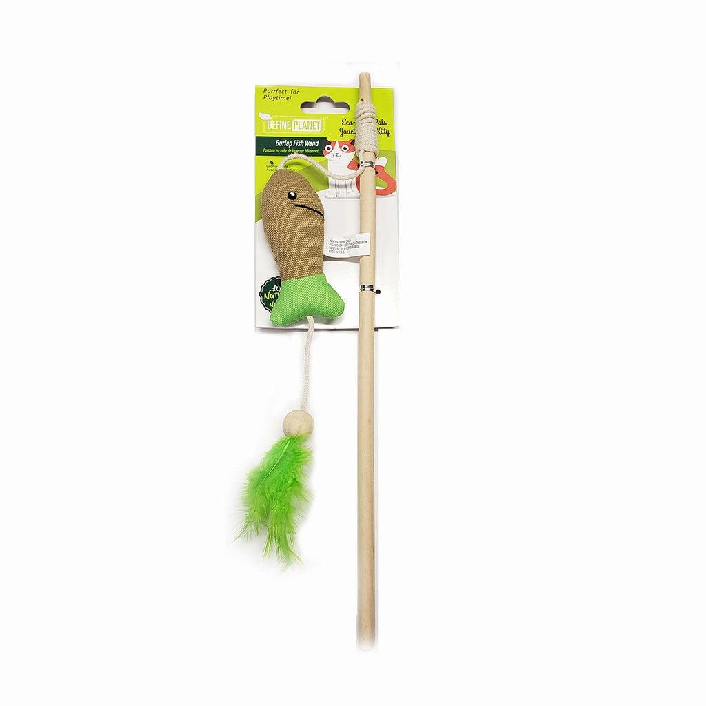 Burlap Fish Wand interactive cat toys,cat play toys