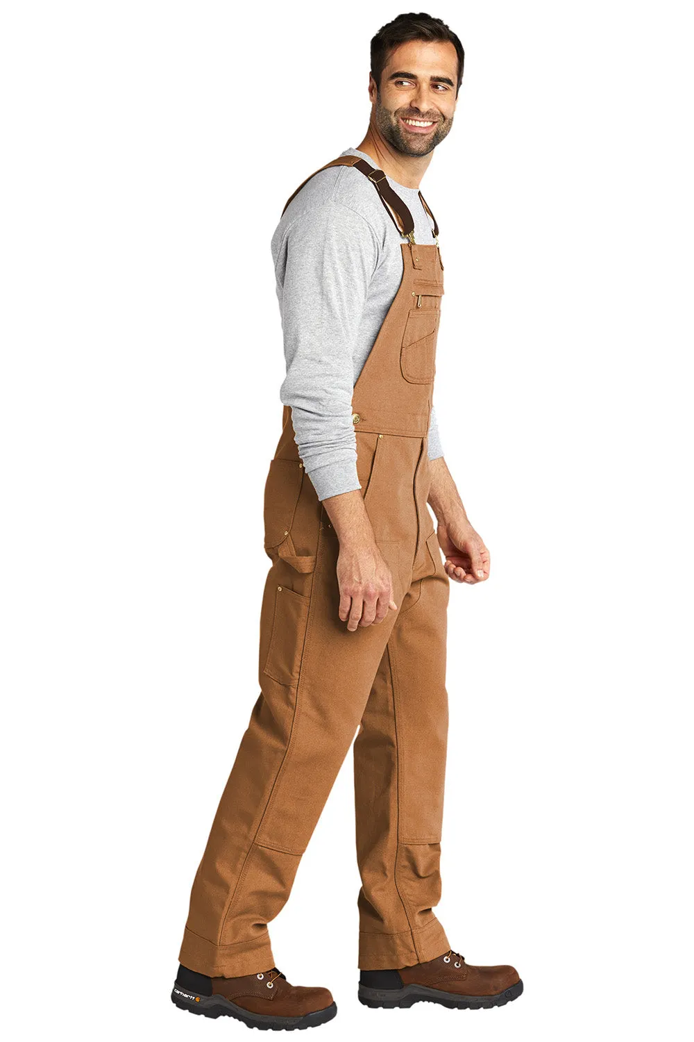 Carhartt Mens Duck Unlined Bib Overalls w/ Pockets - Brown