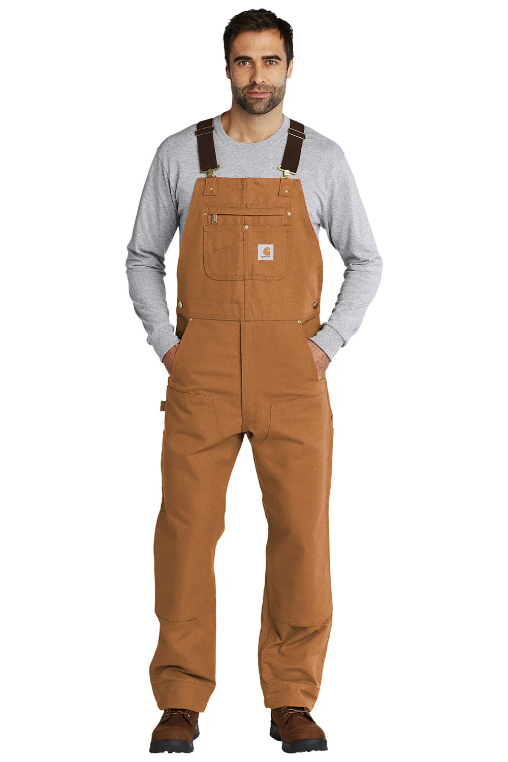 Carhartt Mens Duck Unlined Bib Overalls w/ Pockets - Brown