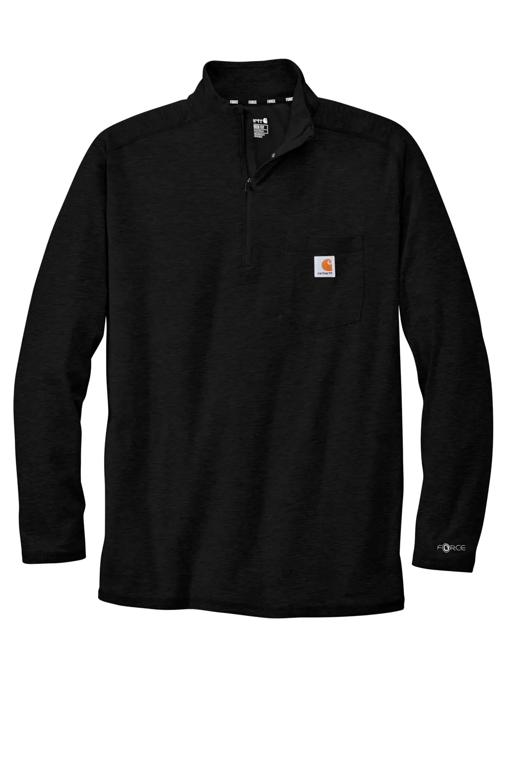 Carhartt Mens Force Moisture Wicking 1/4 Zip Long Sleeve T-Shirt w/ Pocket - Black
