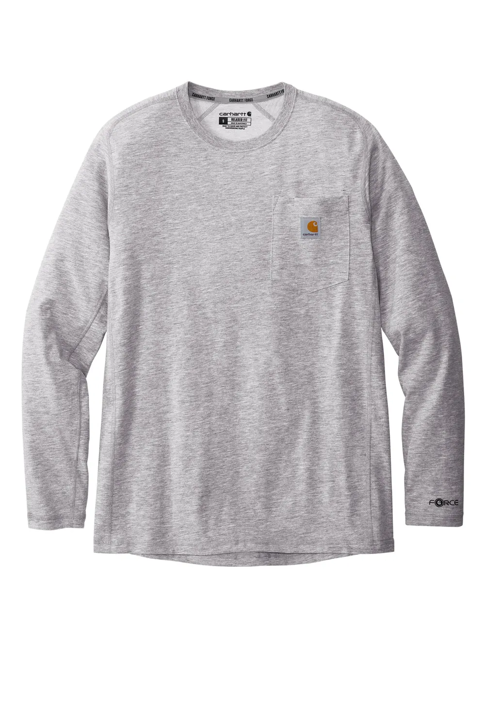Carhartt Mens Force Moisture Wicking Long Sleeve Crewneck T-Shirt w/ Pocket - Heather Grey