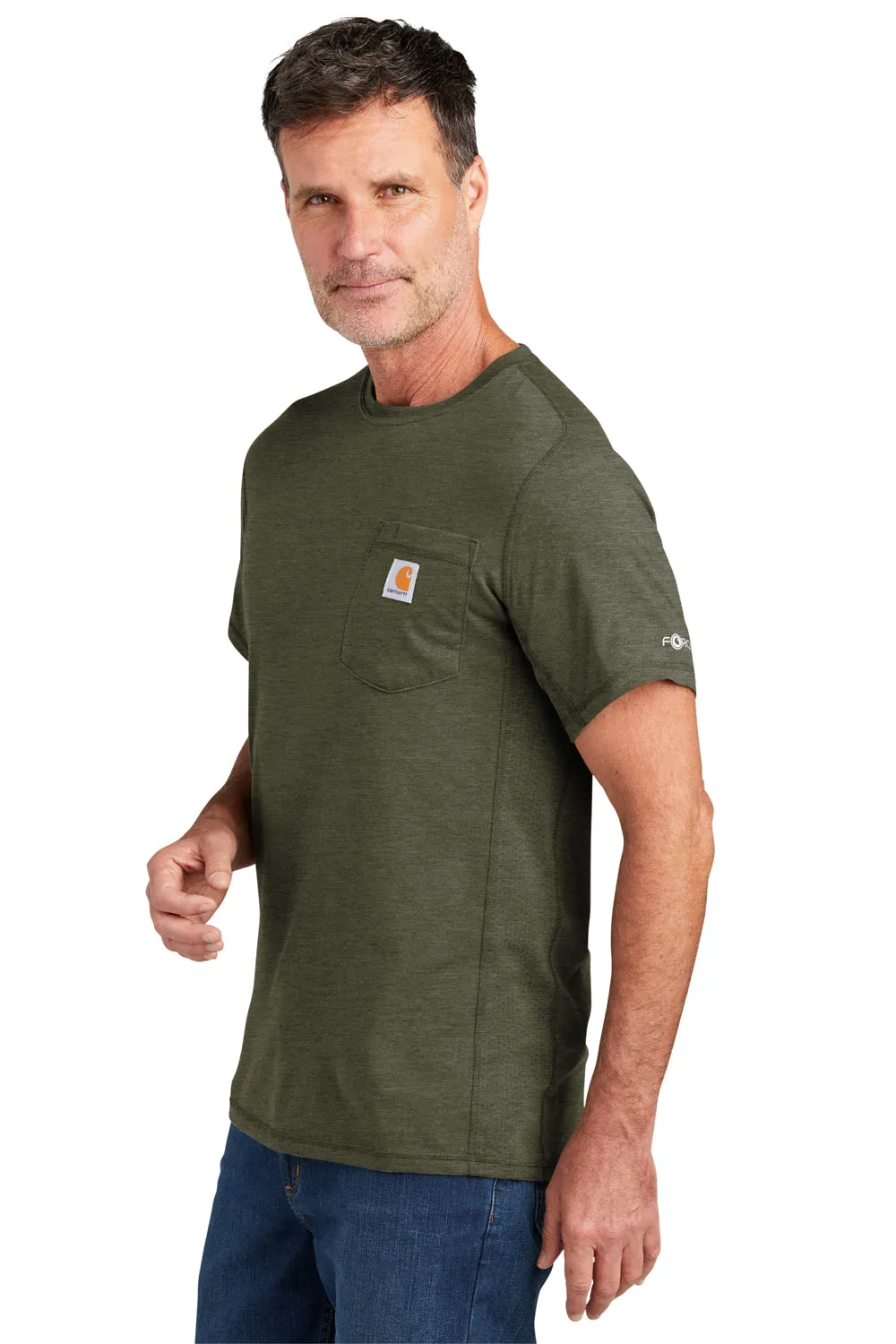 Carhartt Mens Force Moisture Wicking Short Sleeve Crewneck T-Shirt w/ Pocket - Heather Basil Green