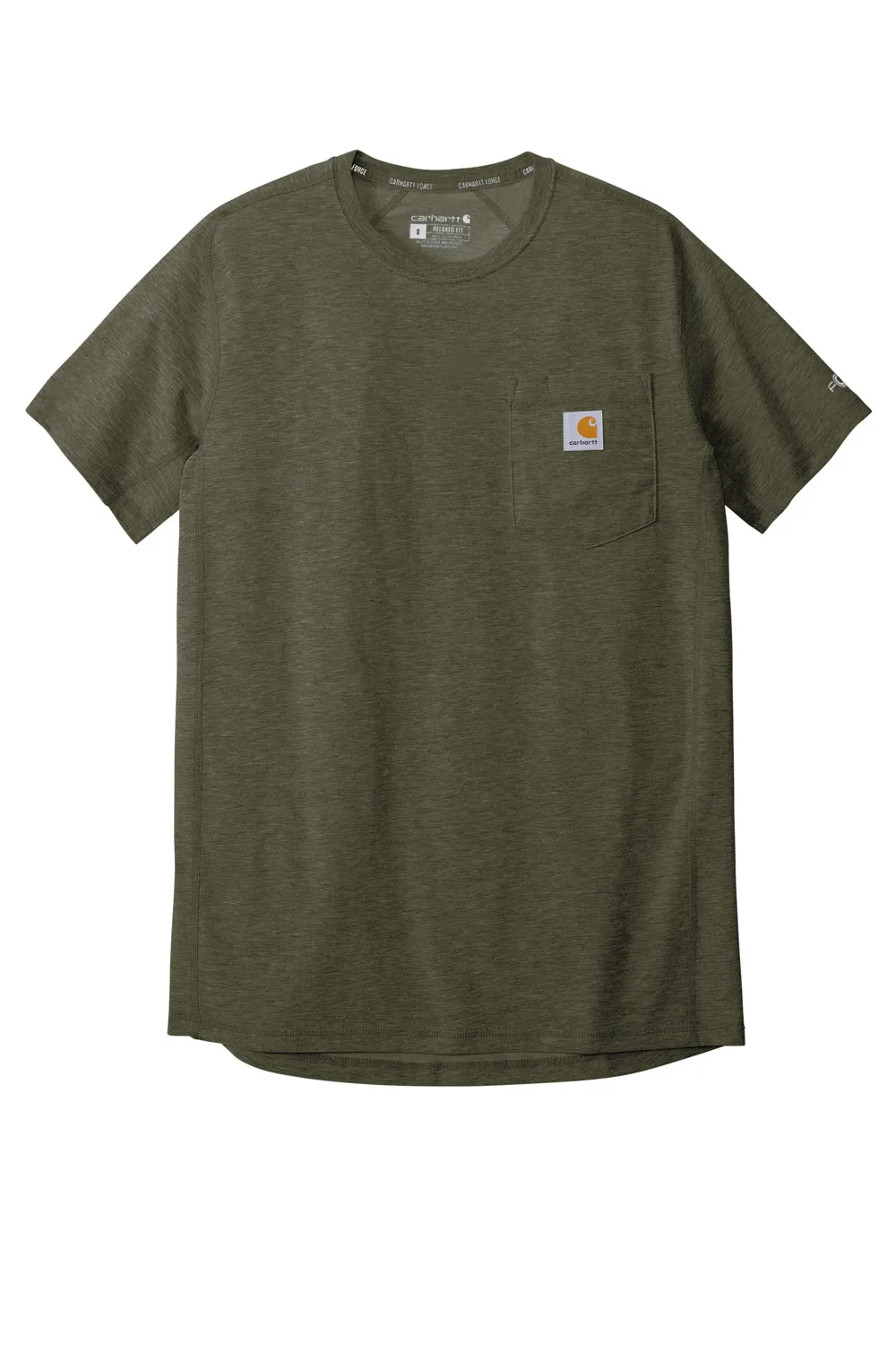 Carhartt Mens Force Moisture Wicking Short Sleeve Crewneck T-Shirt w/ Pocket - Heather Basil Green