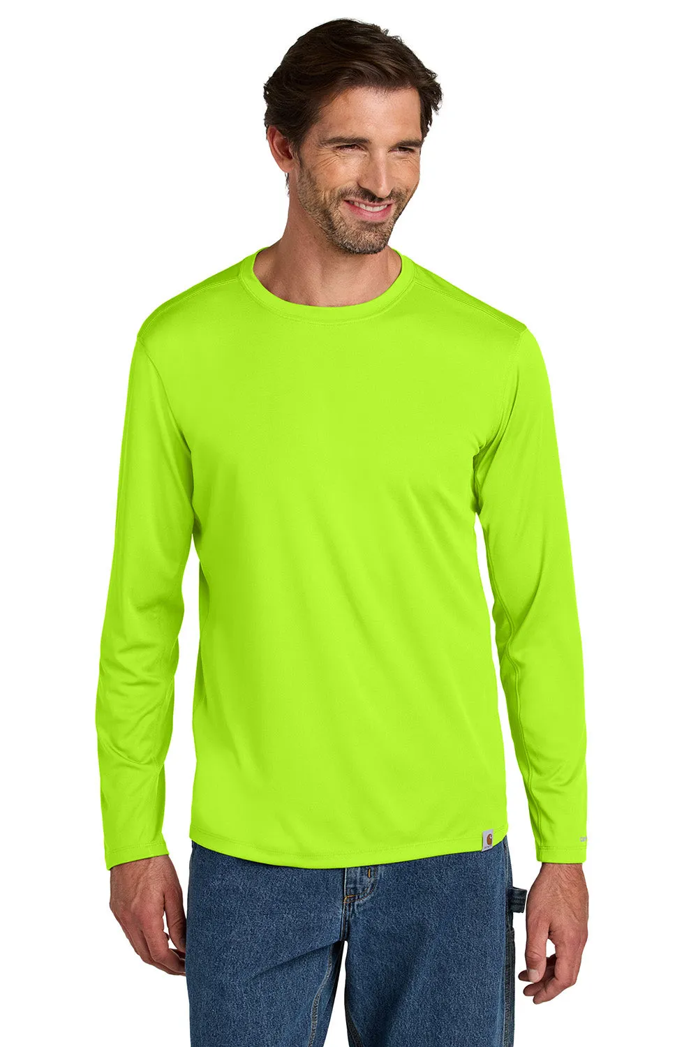Carhartt Mens Force Sun Defender Moisture Wicking Long Sleeve Crewneck T-Shirt - Brite Lime Green