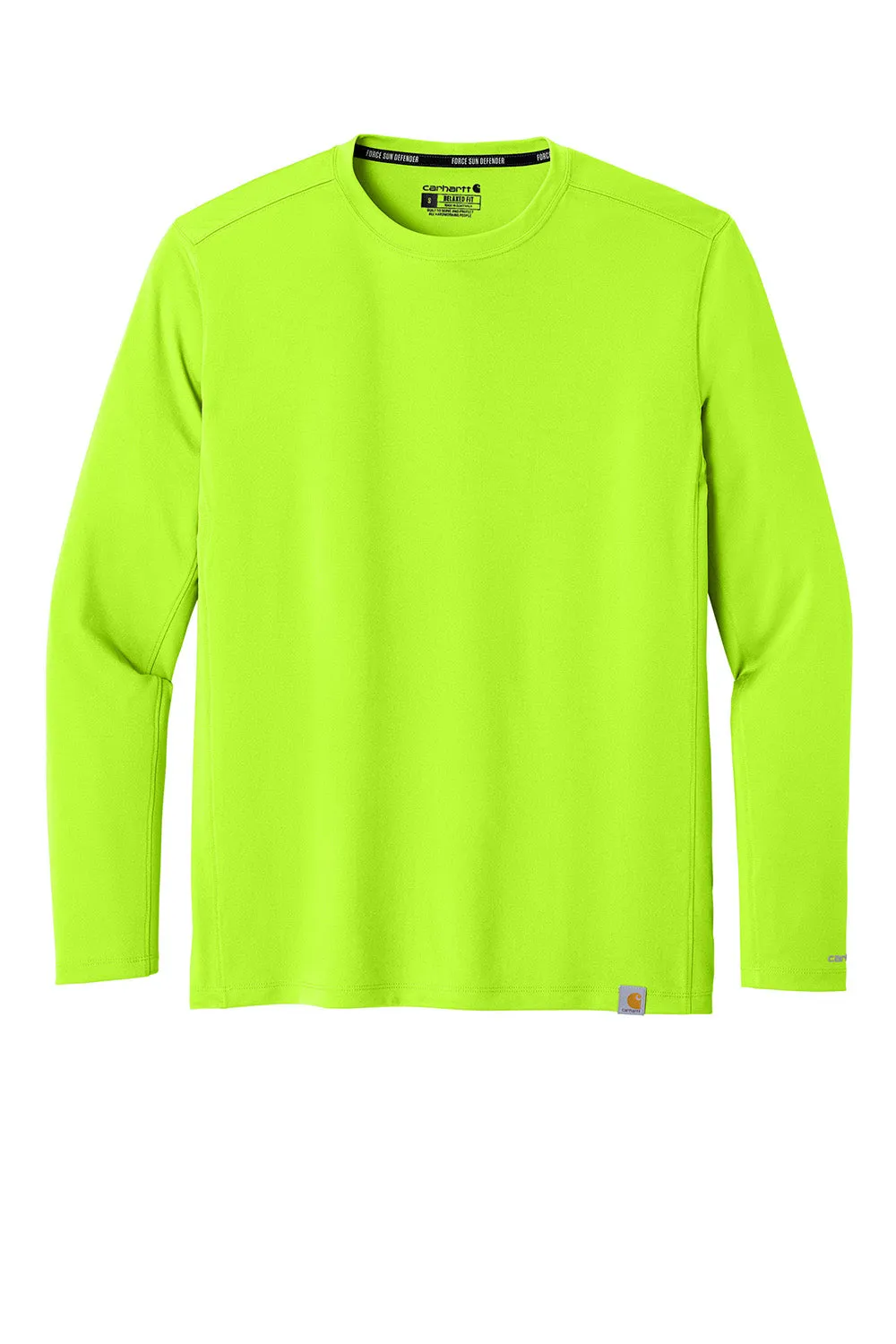 Carhartt Mens Force Sun Defender Moisture Wicking Long Sleeve Crewneck T-Shirt - Brite Lime Green
