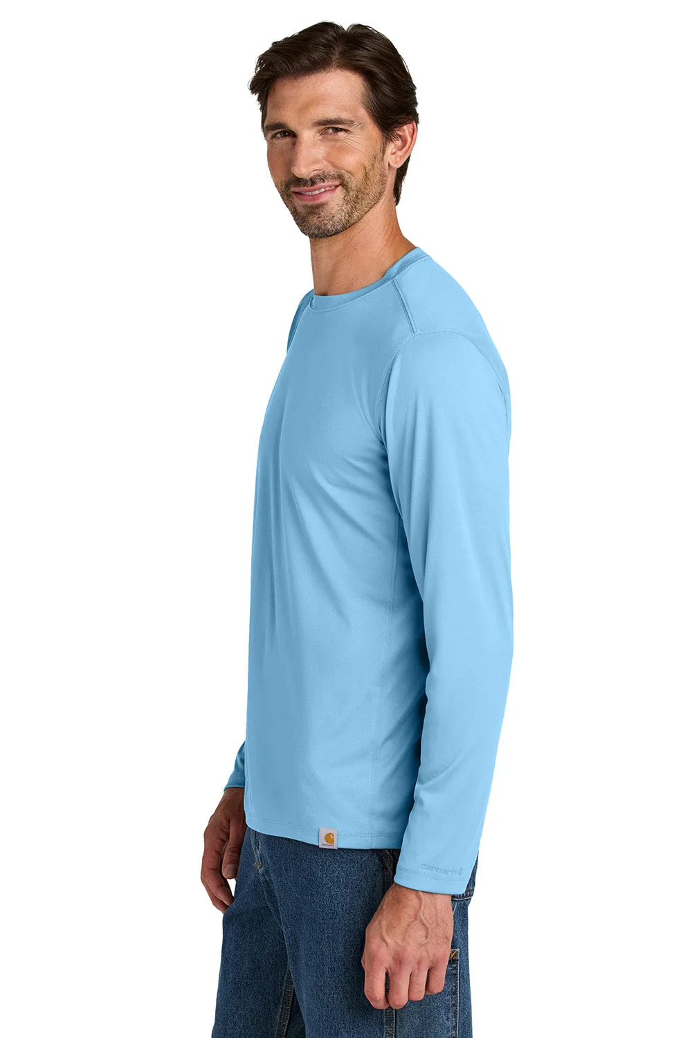 Carhartt Mens Force Sun Defender Moisture Wicking Long Sleeve Crewneck T-Shirt - Fresh Water Blue