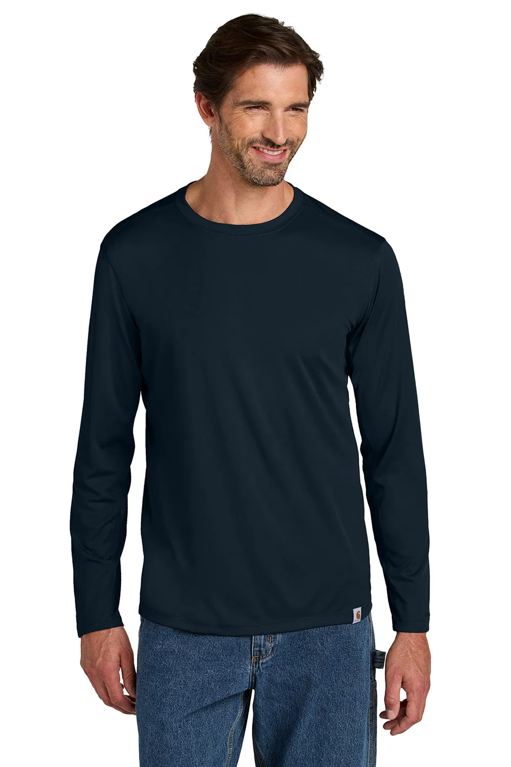 Carhartt Mens Force Sun Defender Moisture Wicking Long Sleeve Crewneck T-Shirt - Navy Blue
