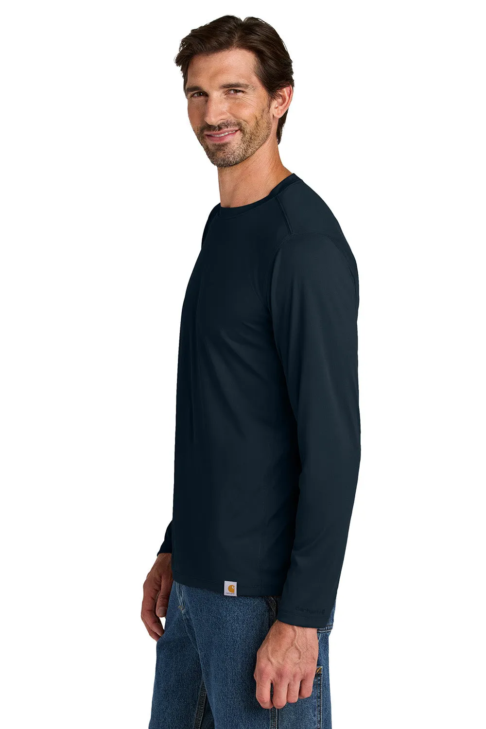 Carhartt Mens Force Sun Defender Moisture Wicking Long Sleeve Crewneck T-Shirt - Navy Blue