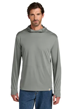 Carhartt Mens Force Sun Defender Moisture Wicking Long Sleeve Hooded T-Shirt Hoodie w/ Pouch Pocket - Asphalt Grey