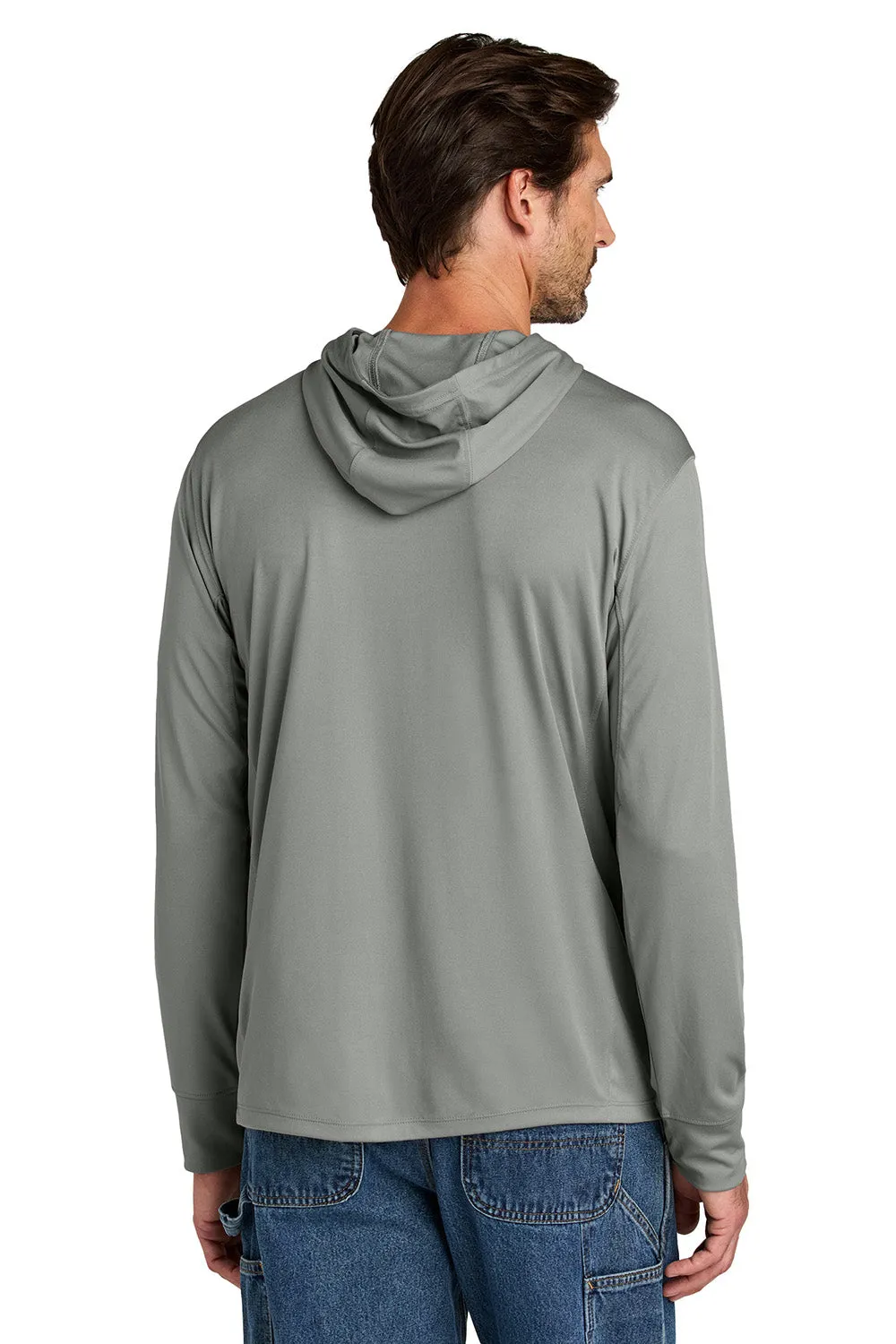 Carhartt Mens Force Sun Defender Moisture Wicking Long Sleeve Hooded T-Shirt Hoodie w/ Pouch Pocket - Asphalt Grey