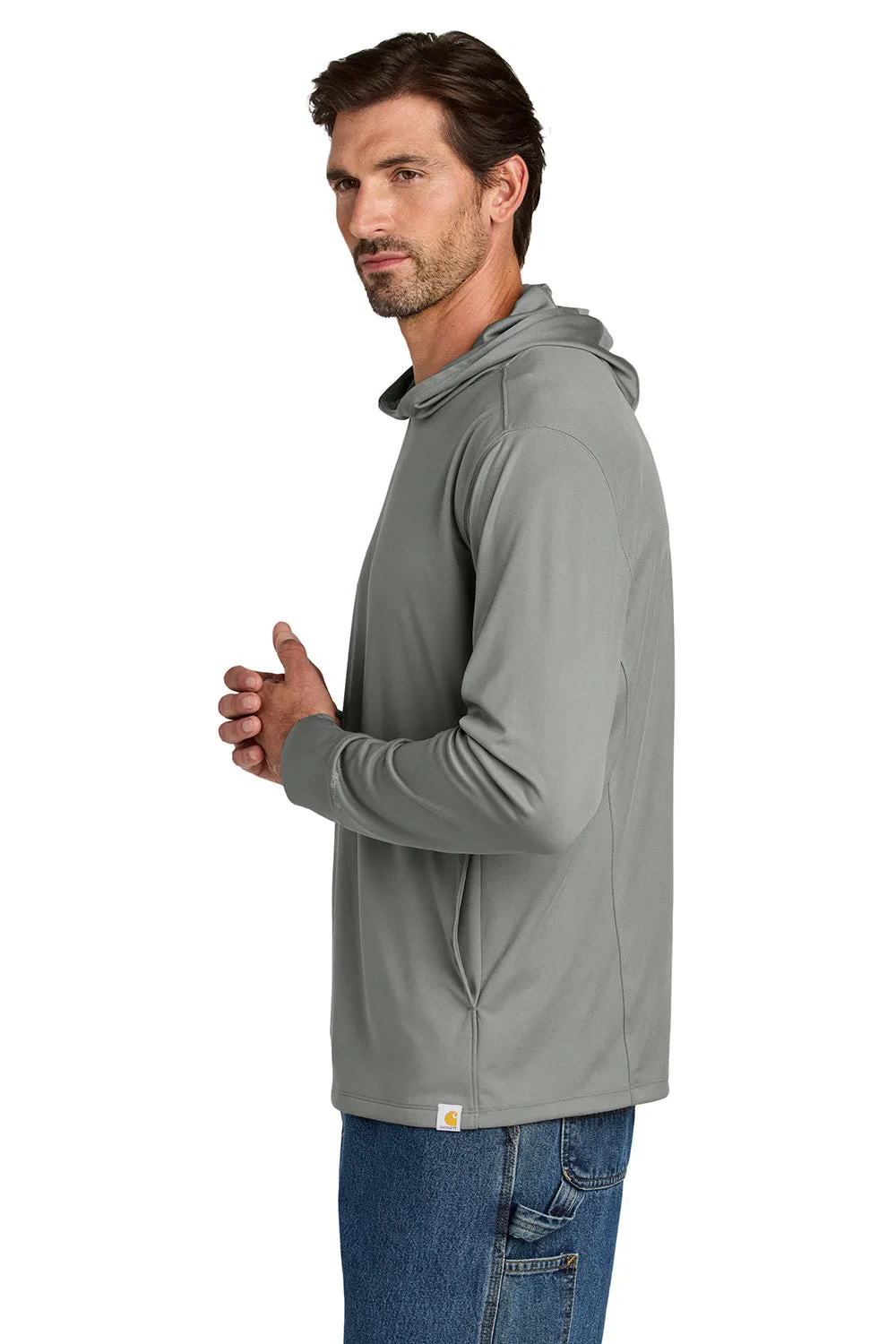 Carhartt Mens Force Sun Defender Moisture Wicking Long Sleeve Hooded T-Shirt Hoodie w/ Pouch Pocket - Asphalt Grey