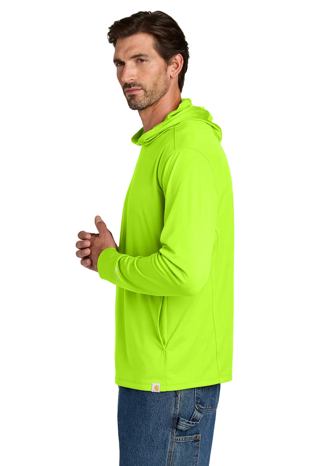 Carhartt Mens Force Sun Defender Moisture Wicking Long Sleeve Hooded T-Shirt Hoodie w/ Pouch Pocket - Brite Lime Green