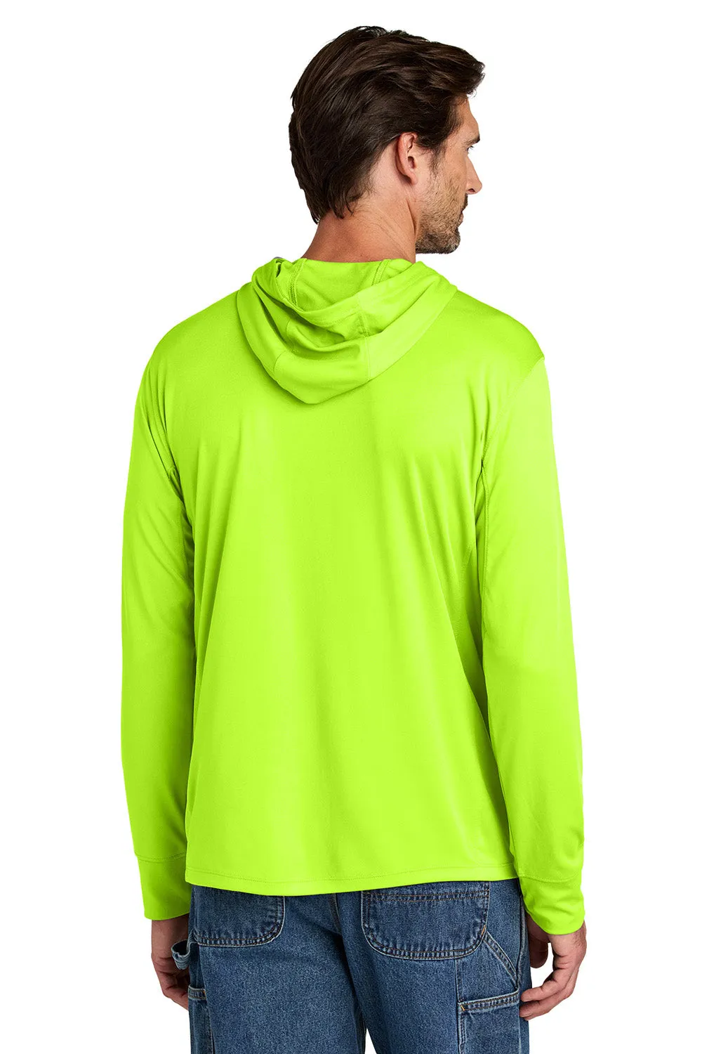 Carhartt Mens Force Sun Defender Moisture Wicking Long Sleeve Hooded T-Shirt Hoodie w/ Pouch Pocket - Brite Lime Green