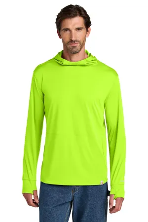 Carhartt Mens Force Sun Defender Moisture Wicking Long Sleeve Hooded T-Shirt Hoodie w/ Pouch Pocket - Brite Lime Green