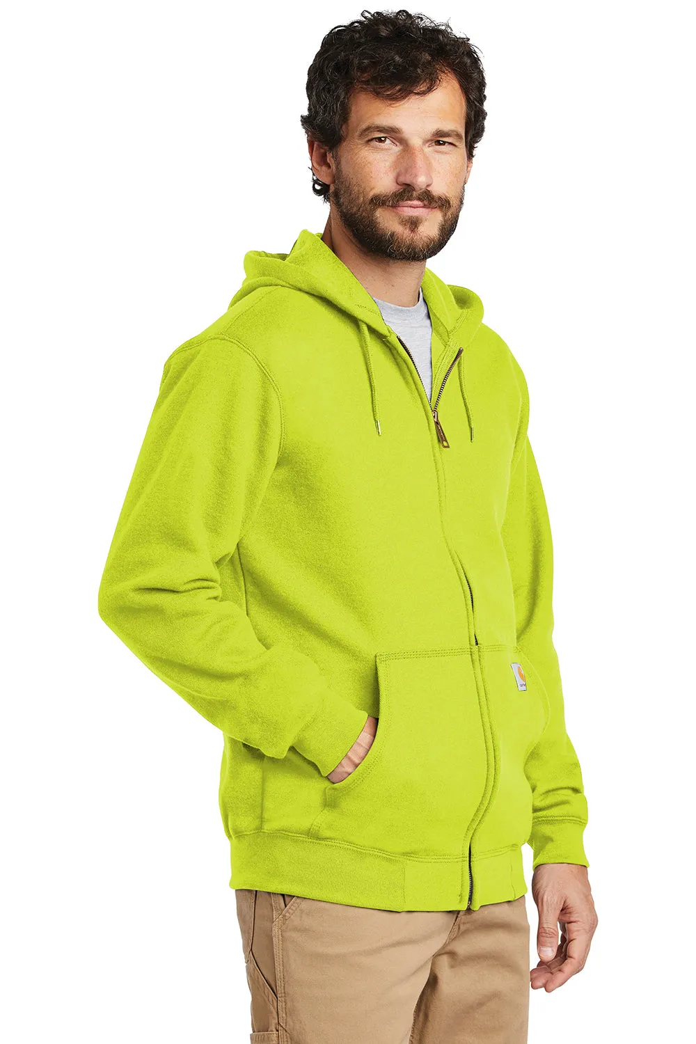 Carhartt Mens Full Zip Hooded Sweatshirt Hoodie w/ Pockets - Brite Lime Green