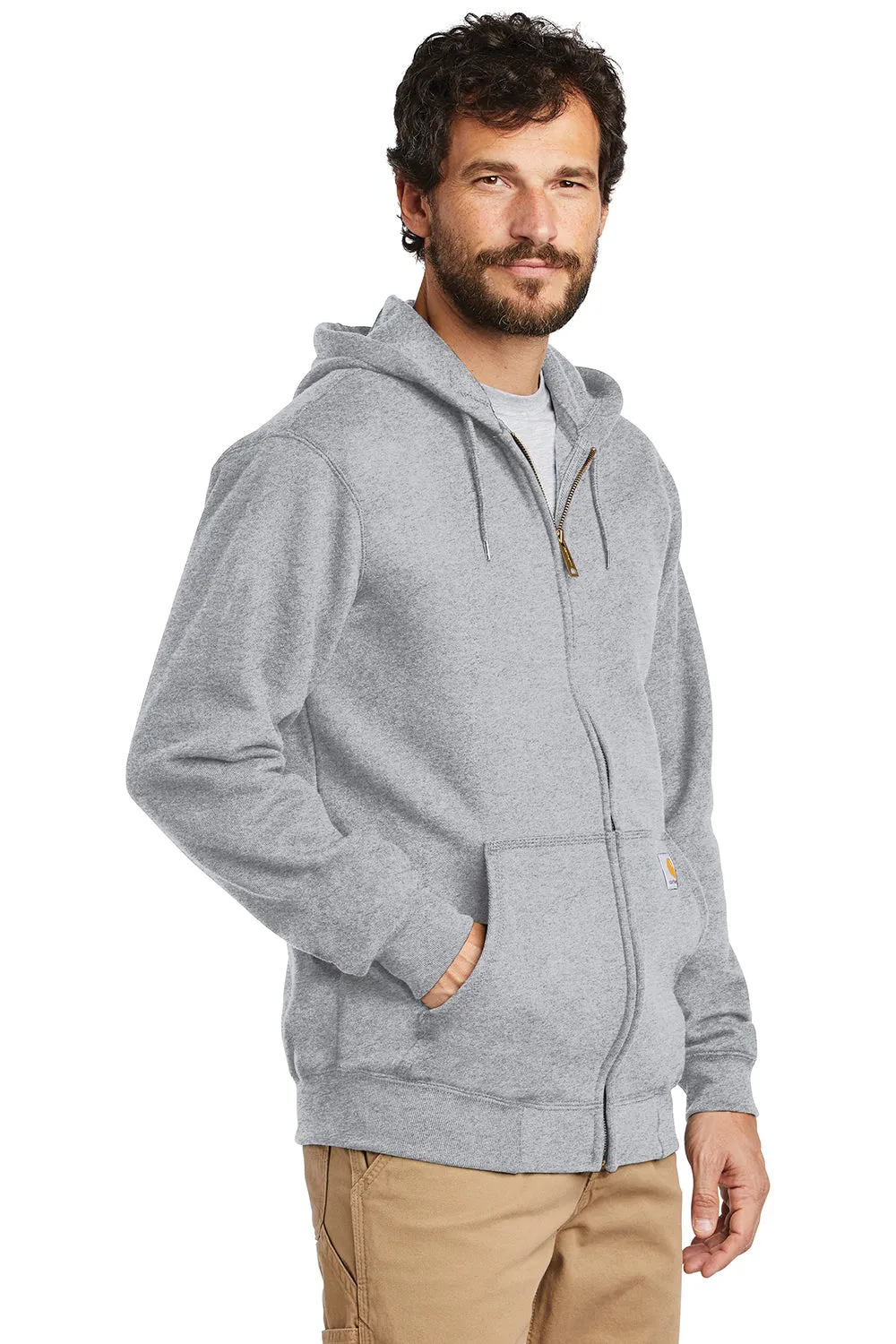 Carhartt Mens Full Zip Hooded Sweatshirt Hoodie w/ Pockets - Heather Grey