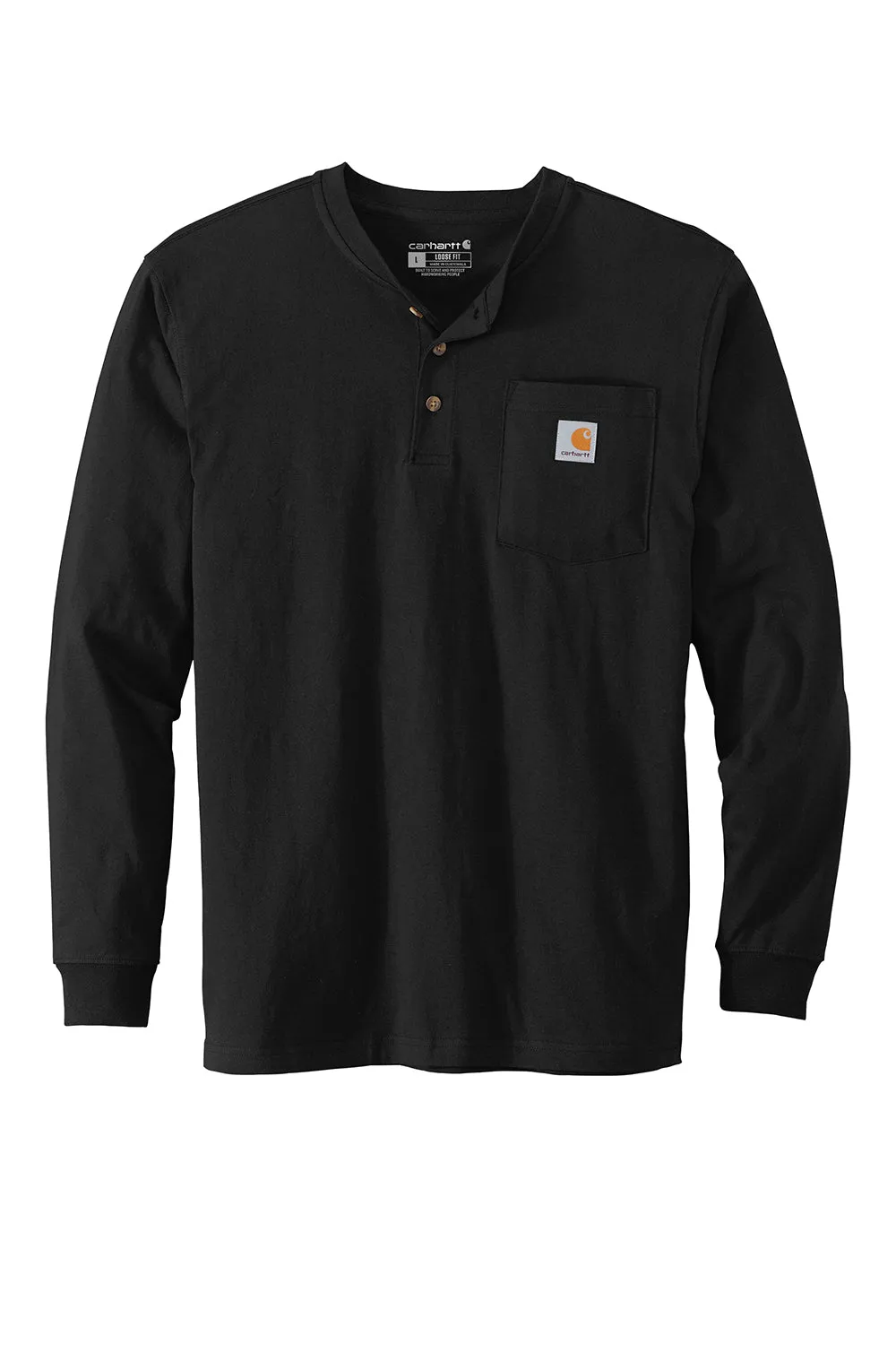 Carhartt Mens Long Sleeve Henley T-Shirt w/ Pocket - Black