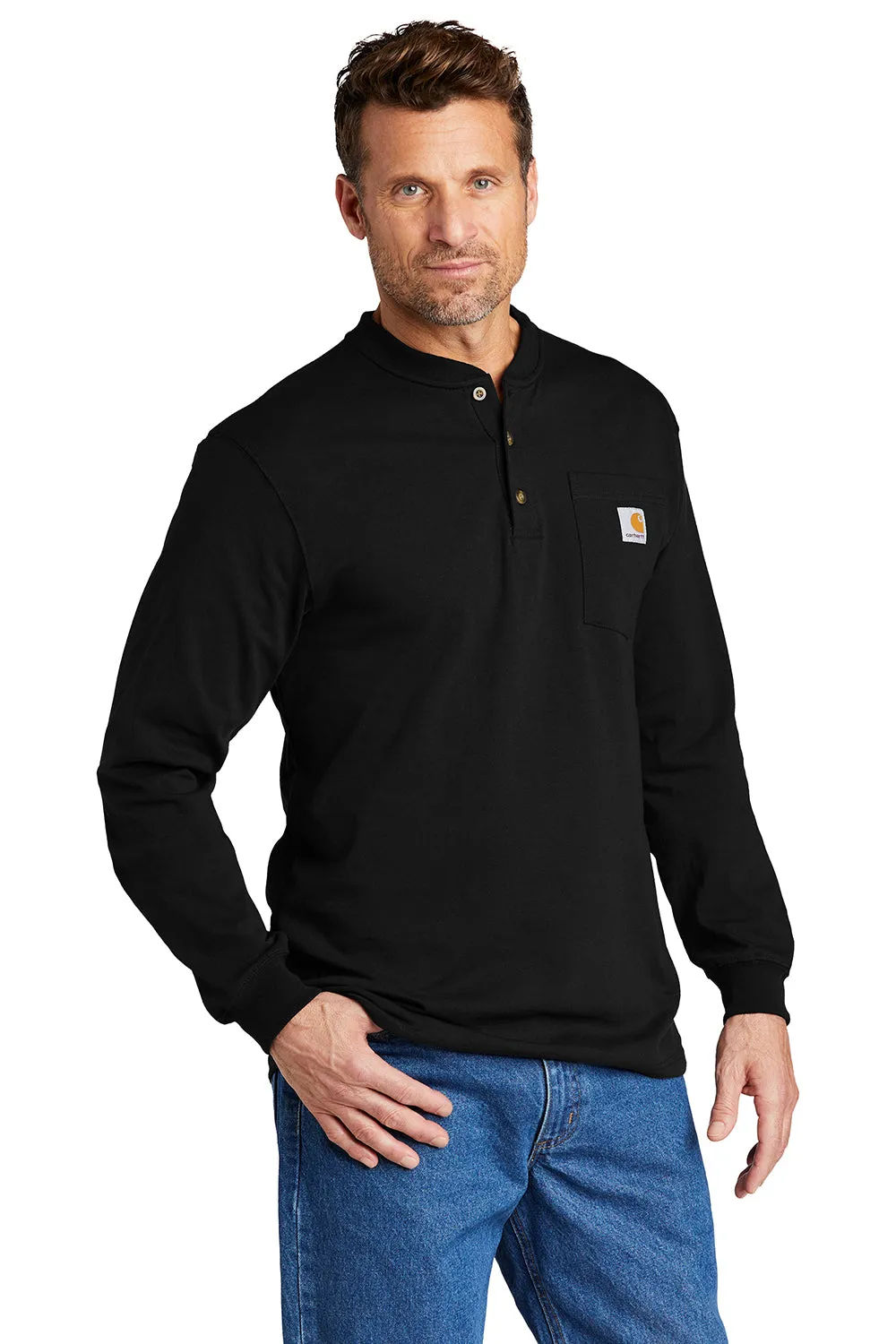 Carhartt Mens Long Sleeve Henley T-Shirt w/ Pocket - Black