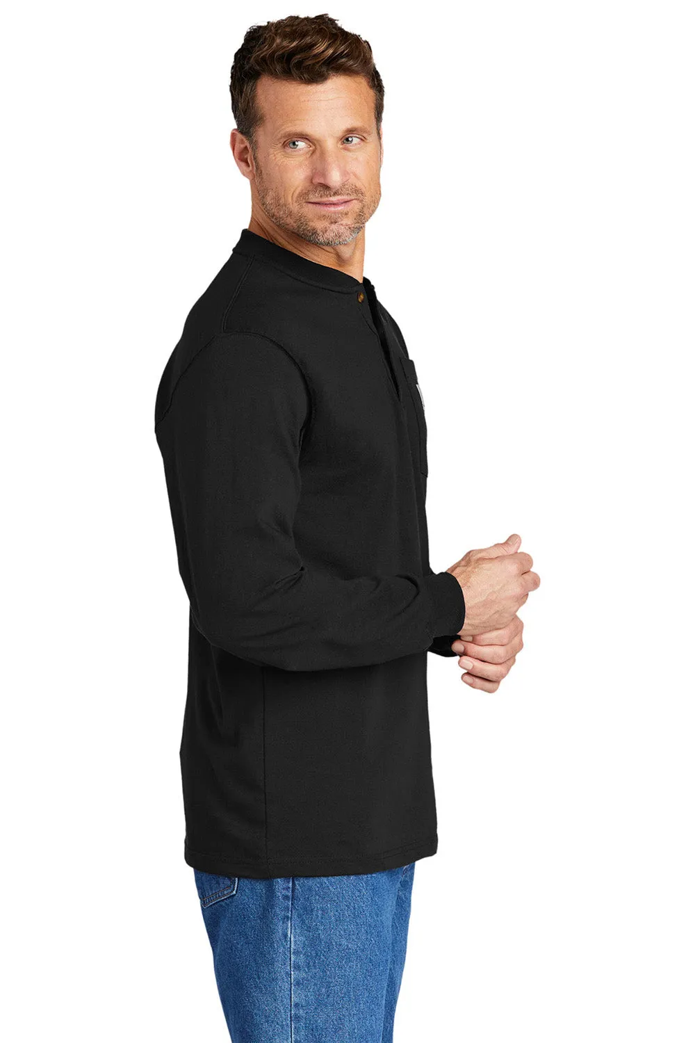 Carhartt Mens Long Sleeve Henley T-Shirt w/ Pocket - Black