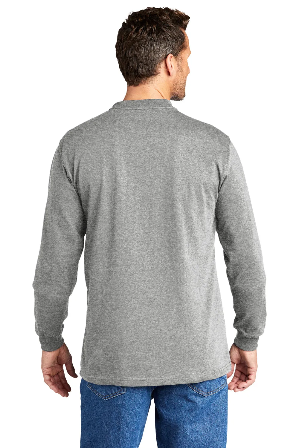 Carhartt Mens Long Sleeve Henley T-Shirt w/ Pocket - Heather Grey